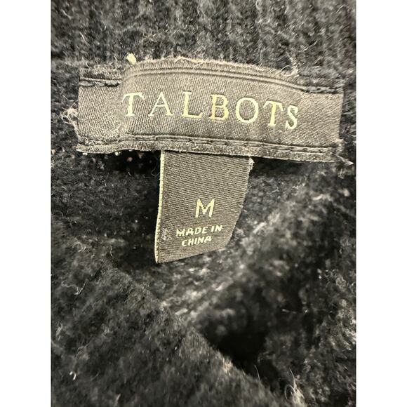 Talbots M Black & White Circle Yoke Beaded Cotton Wool Blend Sweater Cozy - Picture 3 of 5